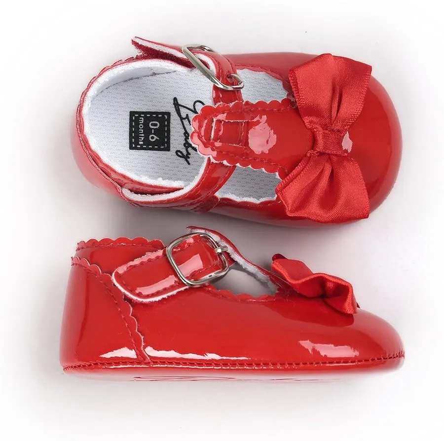 Infant Toddler Baby Soft Sole Leather Shoes for Girls Walking Sneakers Bowknot Princess Soft Sole Shoes (Red-05#A, 12-18 Months)