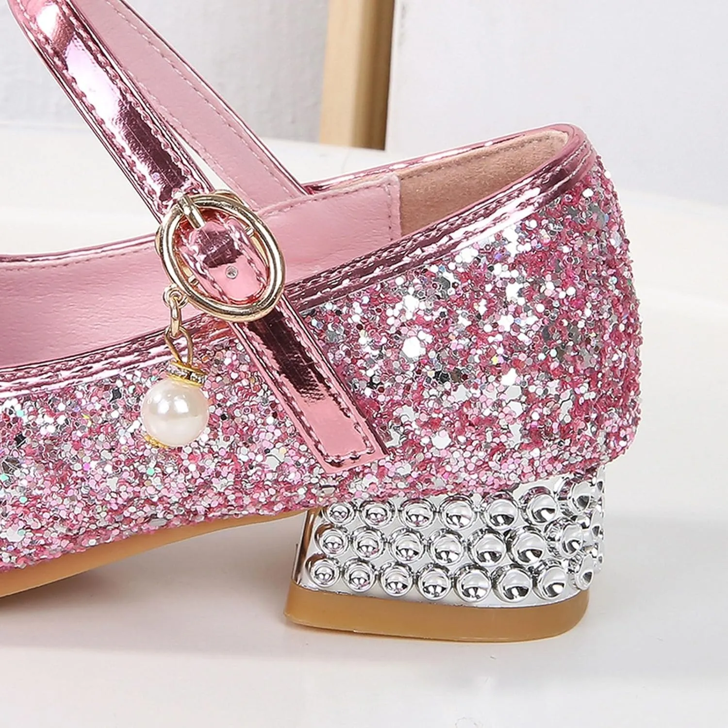 IWIHMIV Girls Brown Dress Shoes Comfortable Chunky Low Heels Ankle Strap Party Wedding Girls Princess Dress Up Shoes