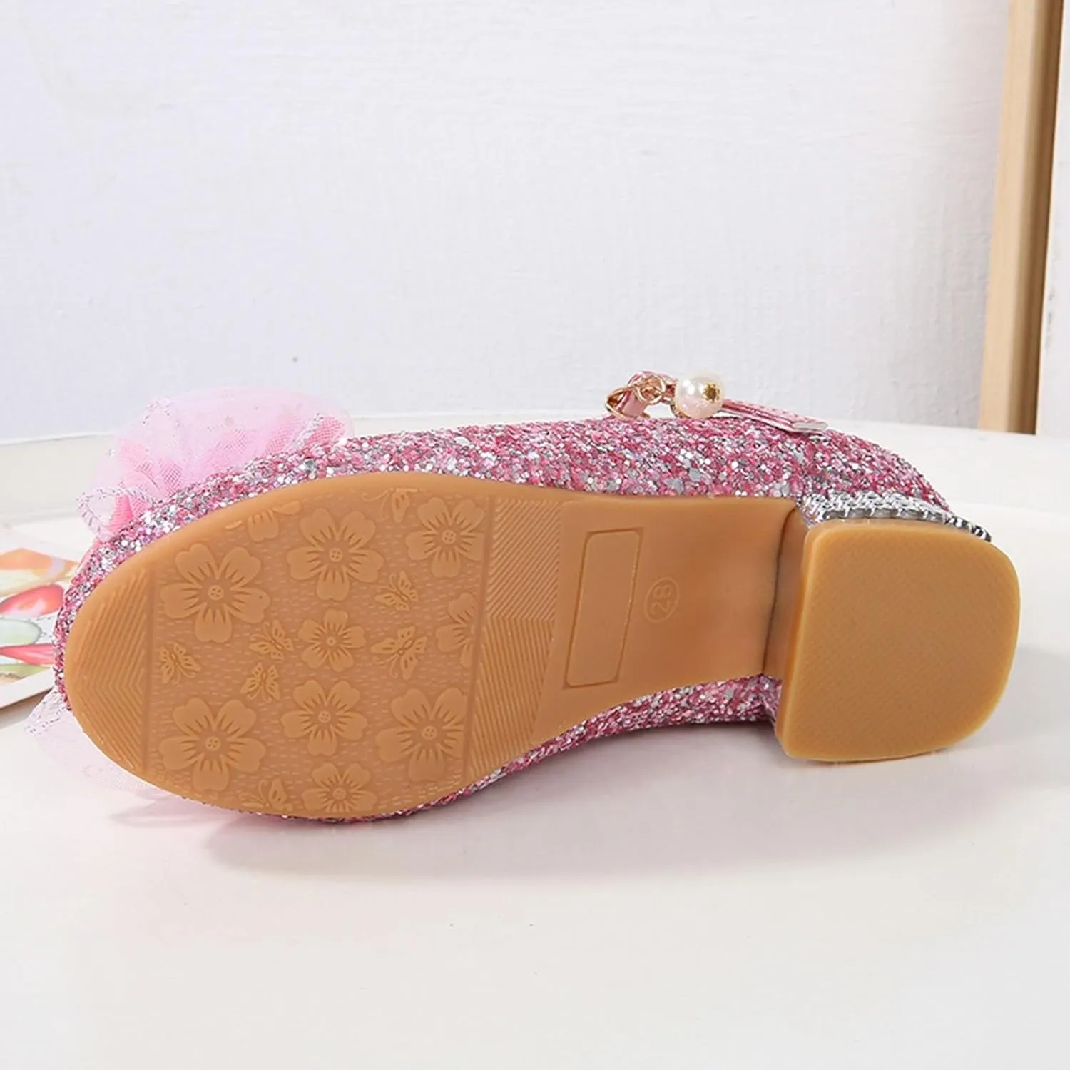 IWIHMIV Girls Brown Dress Shoes Comfortable Chunky Low Heels Ankle Strap Party Wedding Girls Princess Dress Up Shoes