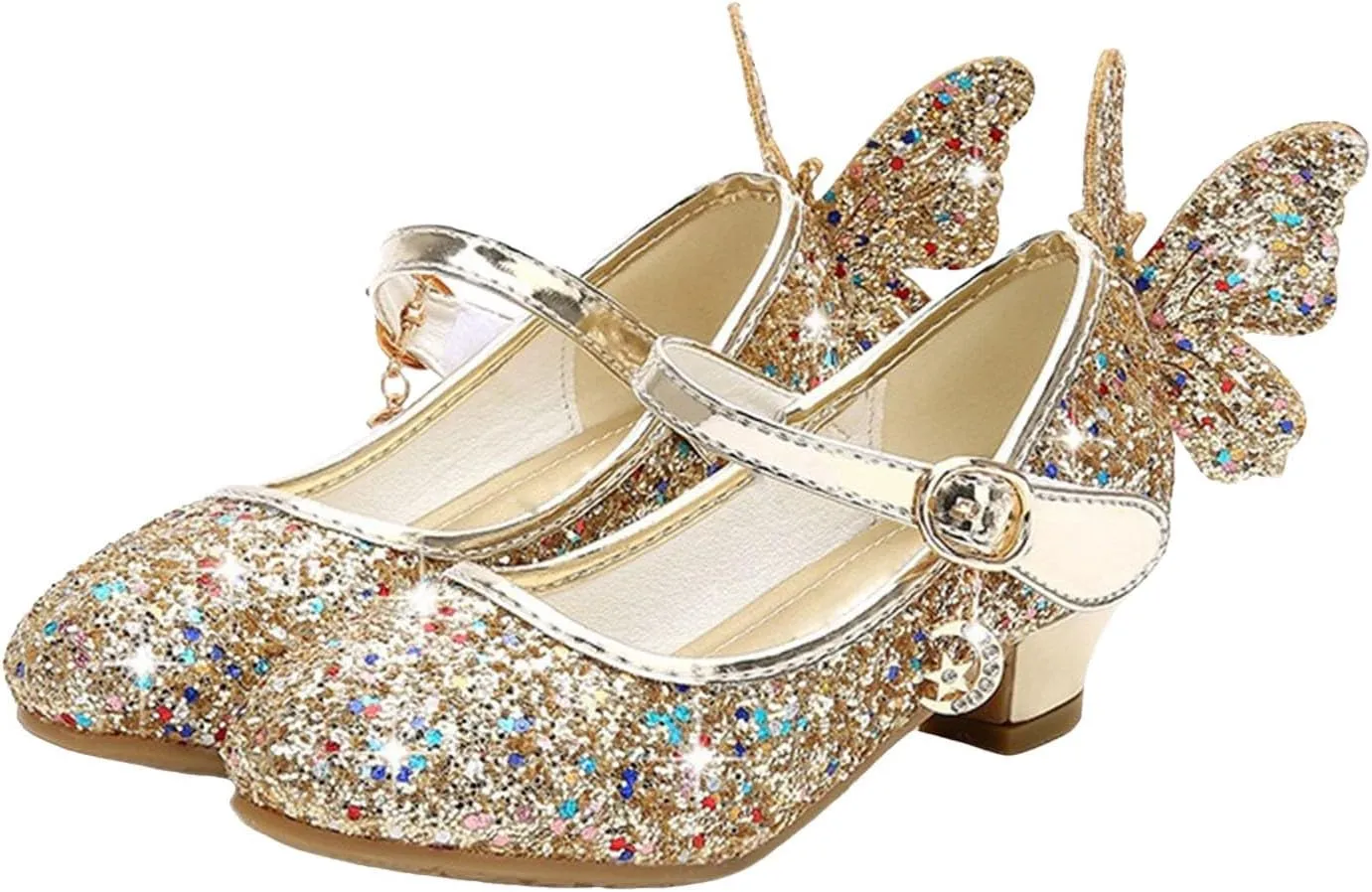 IWIHMIV Girls Dress Shoes Party Low Heels Slip On Mary Jane Shoes Flower Girl Comfortable Princess Wedding Party Shoes