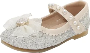 IWIHMIV Girls Flat Mary Jane Shoes Adjustable Strap Comfortable Non Slip Dress Up Princess Shoes for Toddler Girls