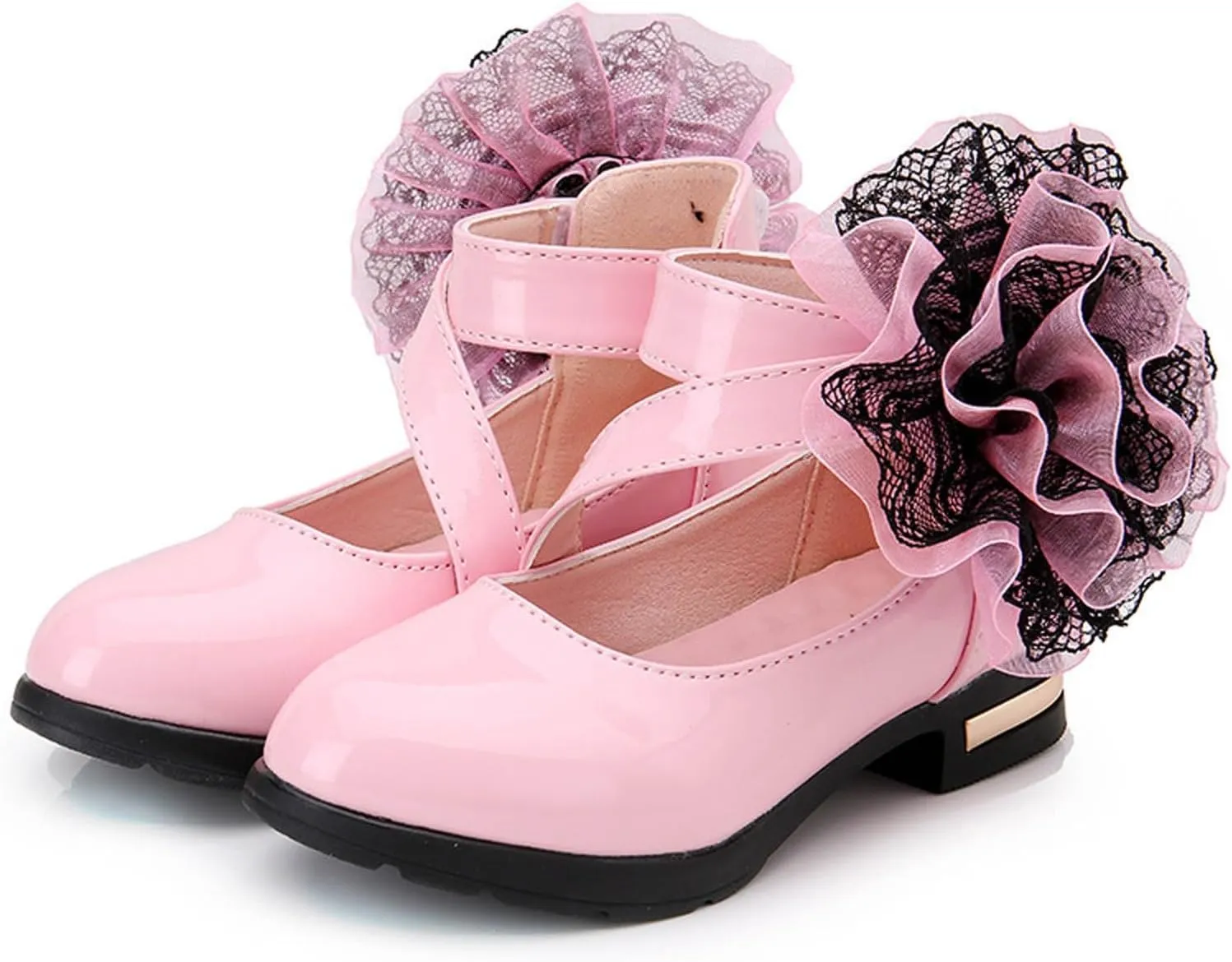 IWIHMIV Girls Round Toe Ankle Strap School Shoes Comfortable Leather Mary Jane Low Chunky Heel Dress Shoe