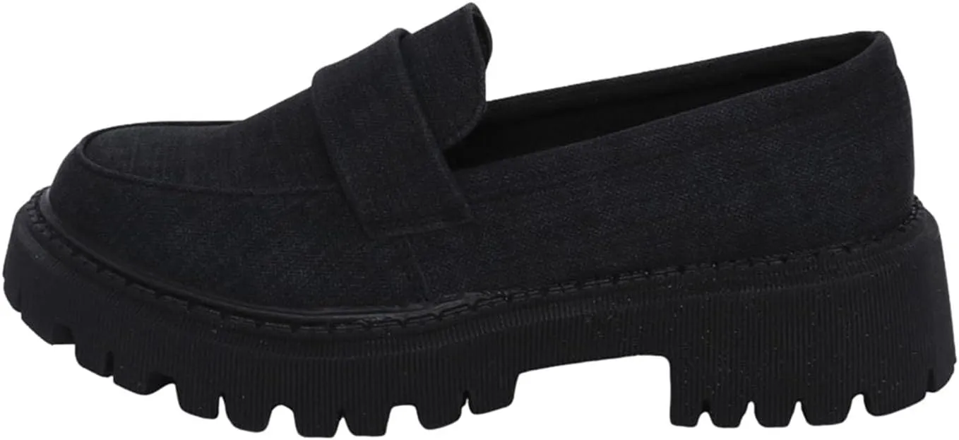 Jean Loafers for Women Comfort Slip-On Loafers Business Dress Shoes Chunky Heeled Work Shoes Retro Dress Shoes