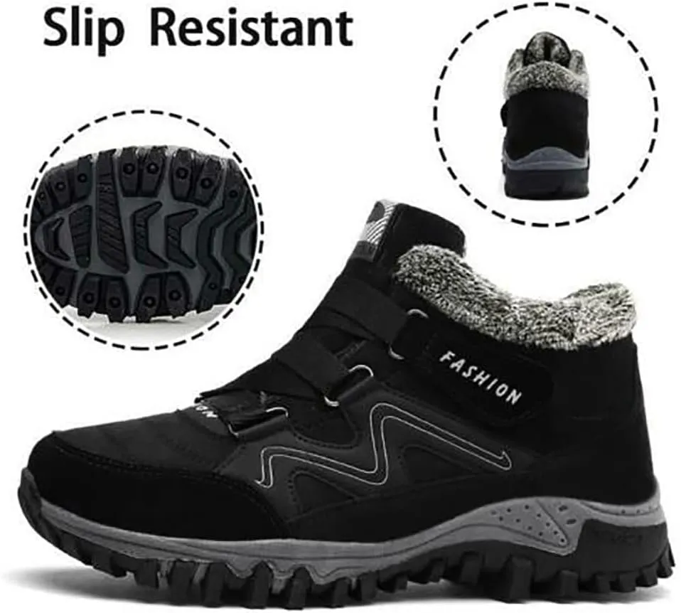 Jfxgjuv Fleekcomfy Snowy Villi Leather Ankle Boots Mens Womens Winter Thermal Villi Leather Platform Fashion High Top Boots Waterproof Non-Slip Durable Snow Winter Hiking Fleece Ankle Boots
