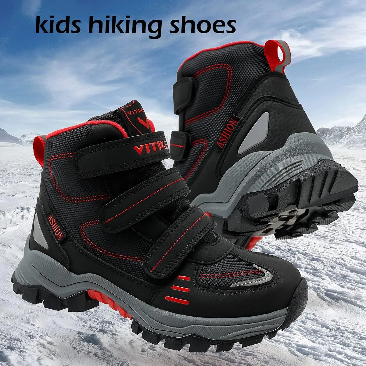 JMFCHI Kids Hiking Boots Boys Girls Outdoor Walking Climbing Sneaker Comfortable Non-slip Snow Shoes Hiker Boot Antiskid Steel Buckle Sole