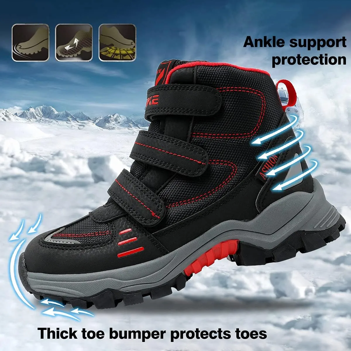 JMFCHI Kids Hiking Boots Boys Girls Outdoor Walking Climbing Sneaker Comfortable Non-slip Snow Shoes Hiker Boot Antiskid Steel Buckle Sole
