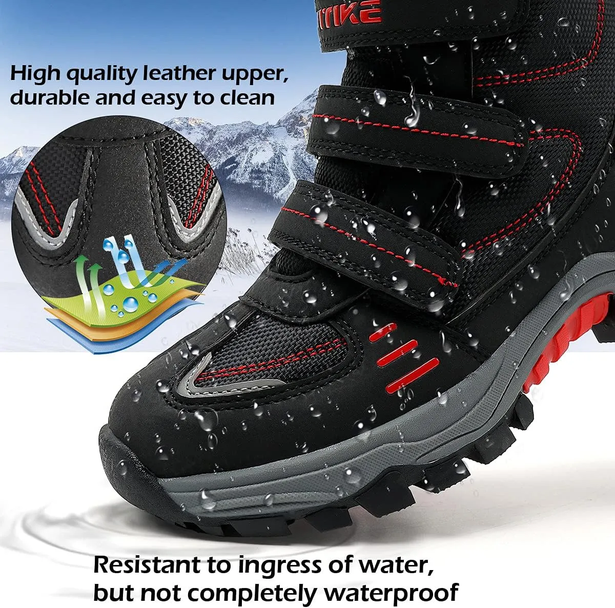 JMFCHI Kids Hiking Boots Boys Girls Outdoor Walking Climbing Sneaker Comfortable Non-slip Snow Shoes Hiker Boot Antiskid Steel Buckle Sole