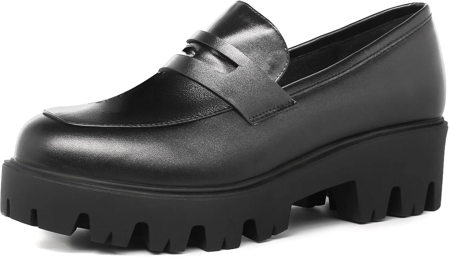 KISSASA Womens Tassel Platform Patent Chunky Heeled Loafers Slip On Uniform Dress Shoes