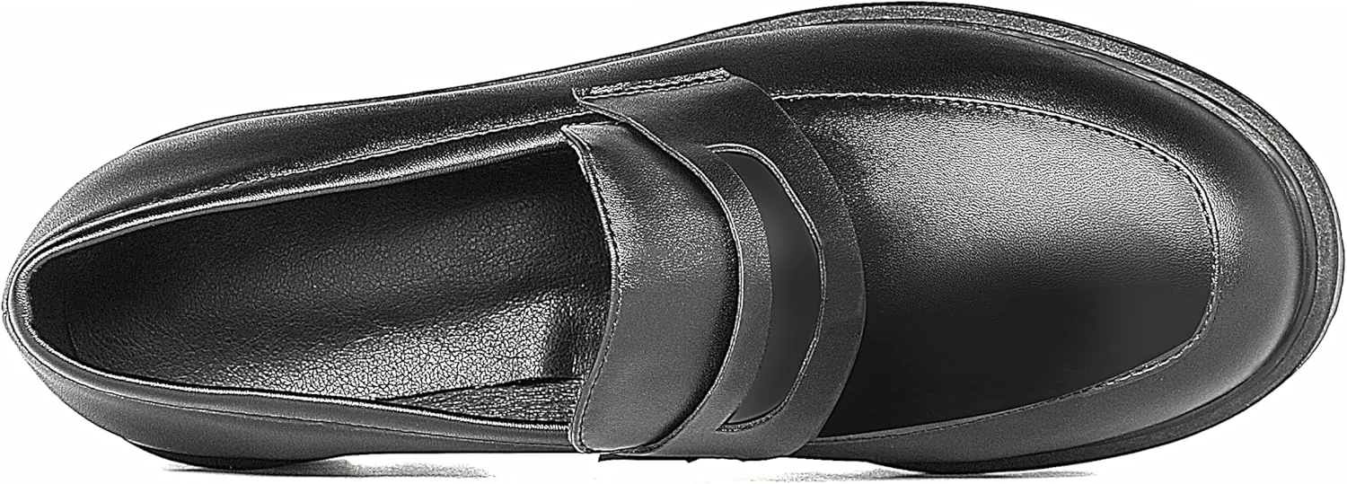 KISSASA Womens Tassel Platform Patent Chunky Heeled Loafers Slip On Uniform Dress Shoes