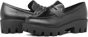 KISSASA Womens Tassel Platform Patent Chunky Heeled Loafers Slip On Uniform Dress Shoes