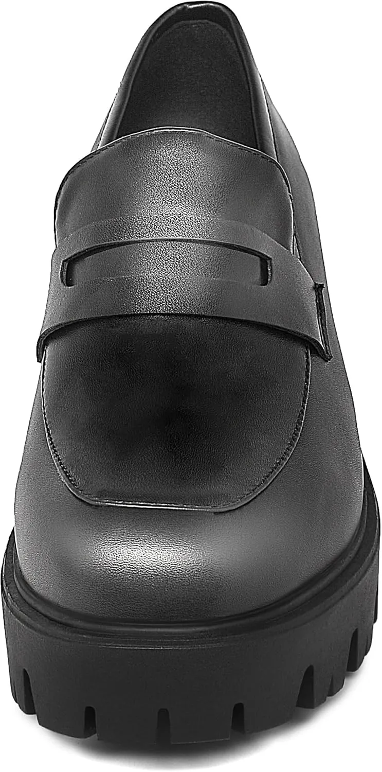 KISSASA Womens Tassel Platform Patent Chunky Heeled Loafers Slip On Uniform Dress Shoes