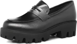 KISSASA Womens Tassel Platform Patent Chunky Heeled Loafers Slip On Uniform Dress Shoes