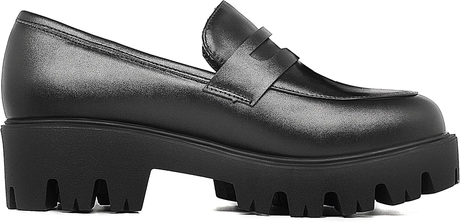 KISSASA Womens Tassel Platform Patent Chunky Heeled Loafers Slip On Uniform Dress Shoes