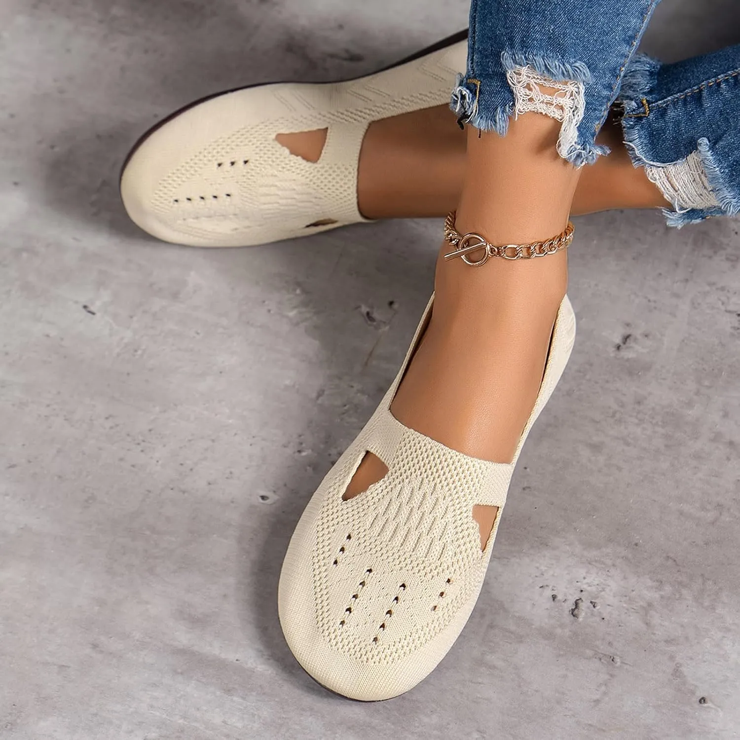Ladies Breathable Hollow Out Mesh Flat Out Lightweight Large Size Casual Shoes Business Casual Work Shoes for