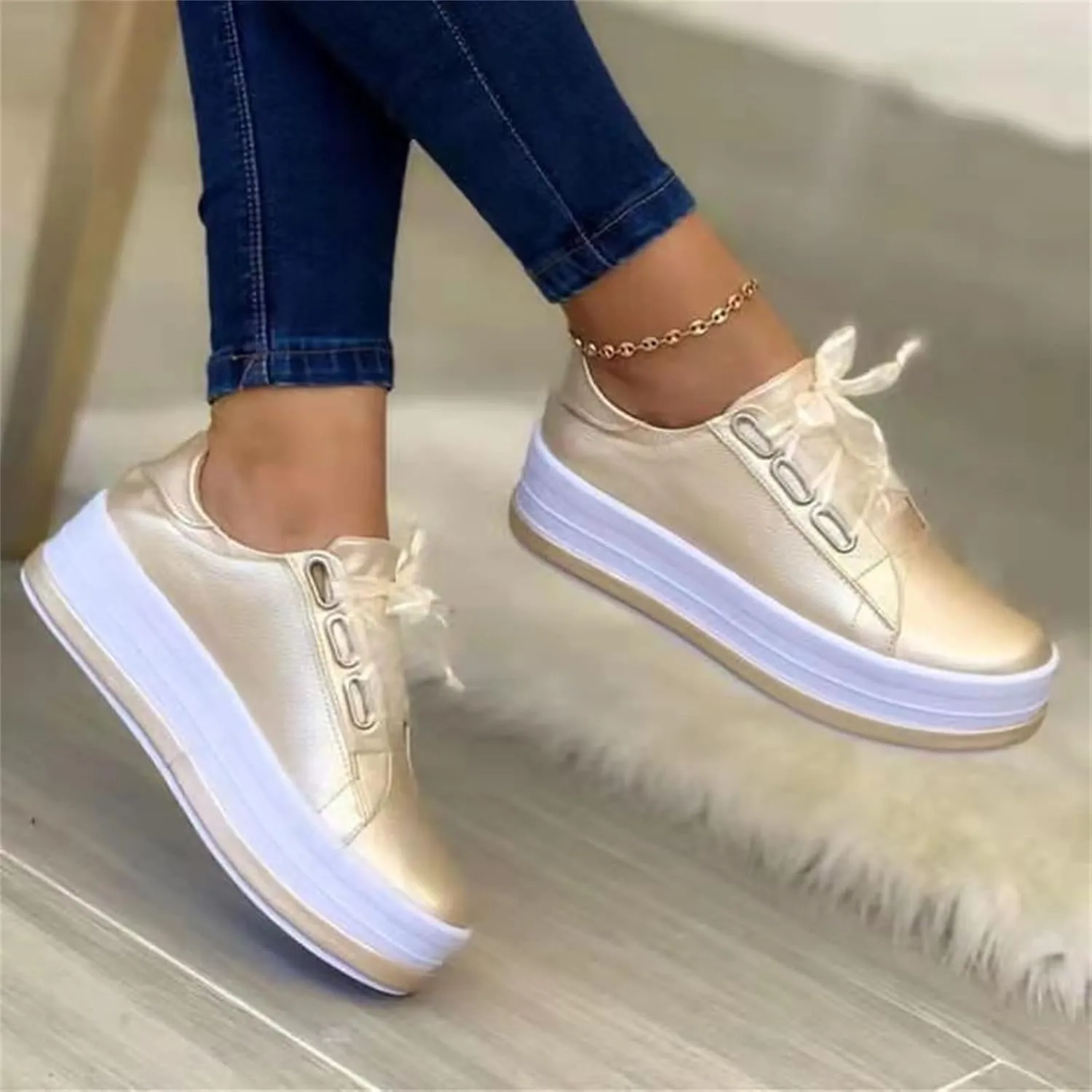Ladmiple Sneakers For Women Slip On Low Cut Casual Walking Shoes Dressy Summer Comfort Fashion Platform Flats Loafers