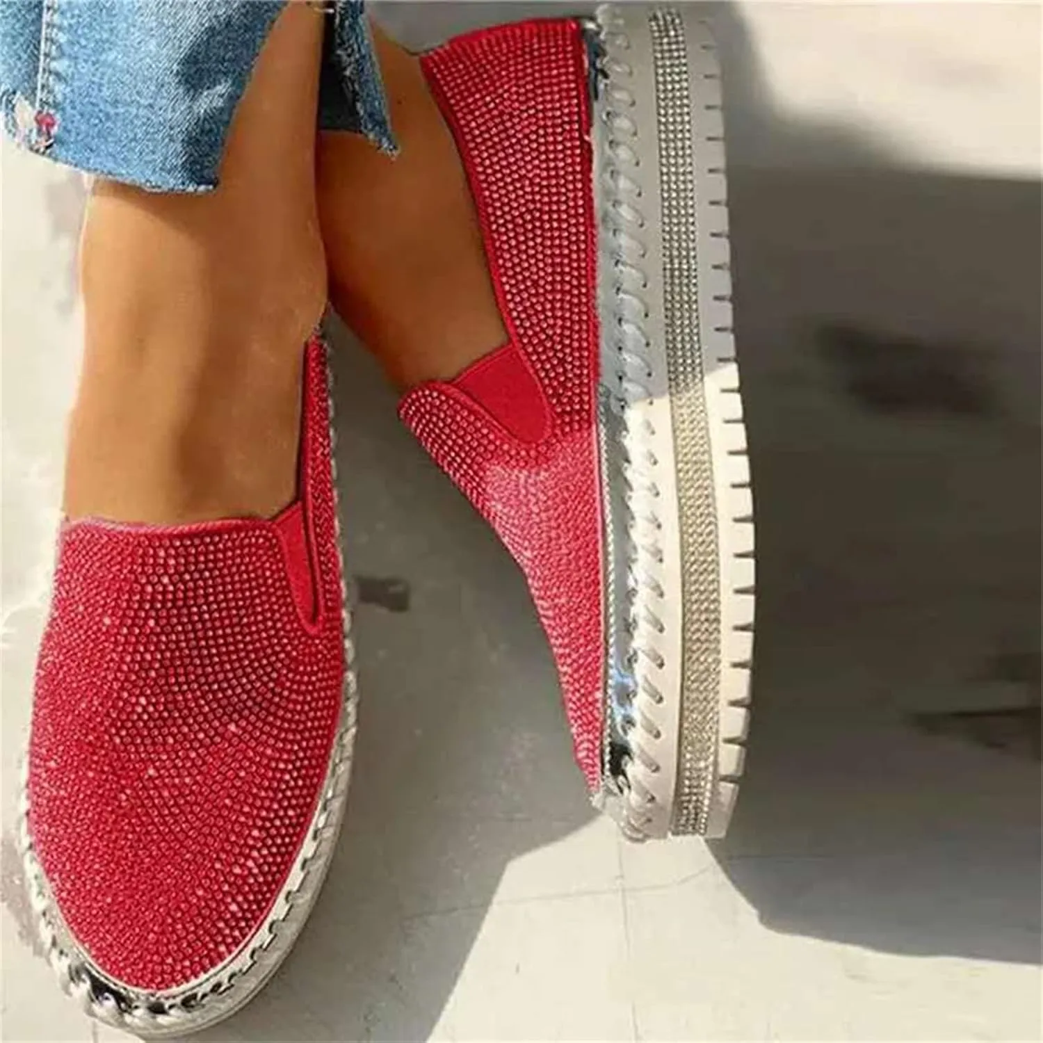 Ladmiple Sneakers For Women Walking Shoes Wide Width Slip On Loafers Comfort Fashion Dressy Casual Summer Glitter Shoes