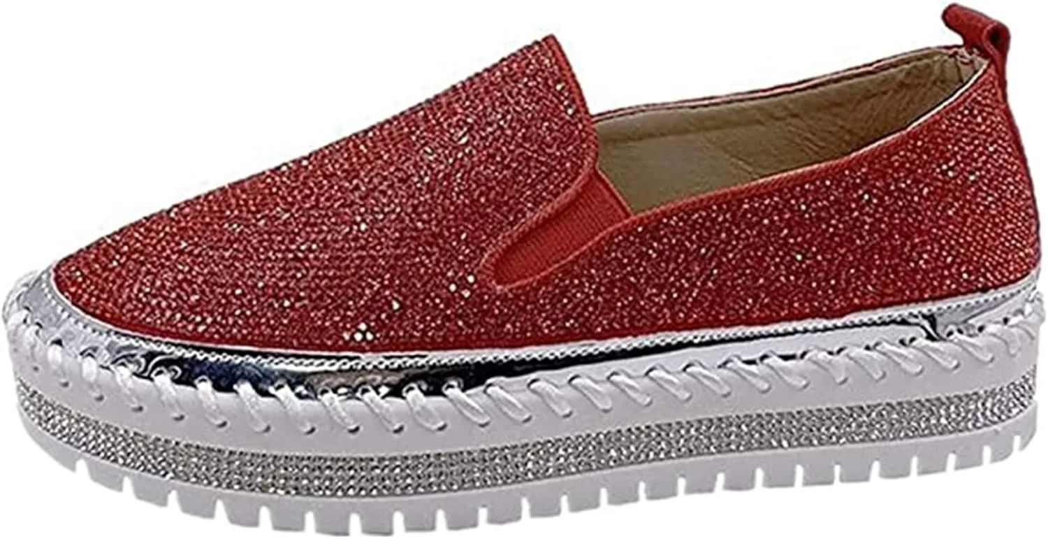 Ladmiple Sneakers For Women Walking Shoes Wide Width Slip On Loafers Comfort Fashion Dressy Casual Summer Glitter Shoes