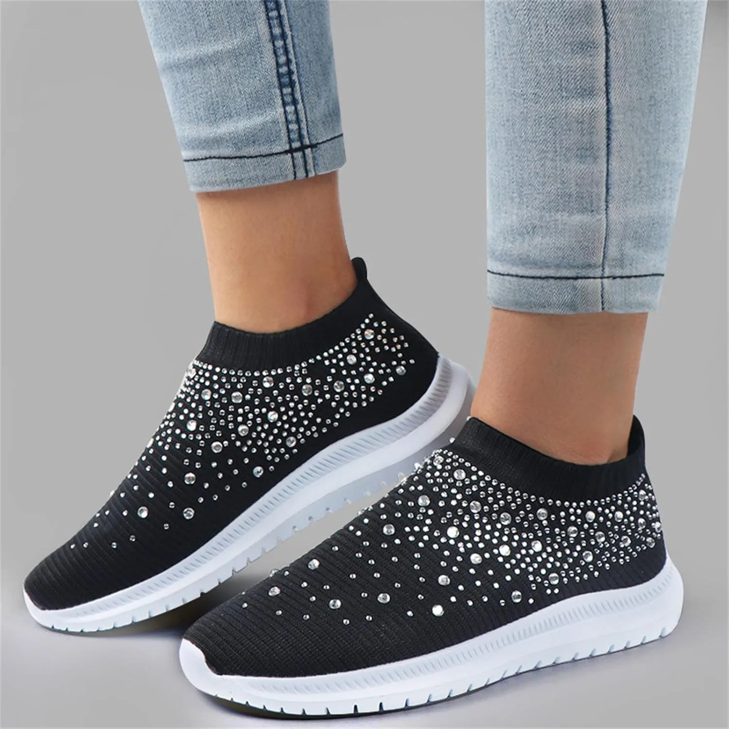 Ladmiple Walking Sneakers For Women Wide Width Comfort Mesh Non Slip Casual Athletic Gym Tennis Running Slip On Sneakers