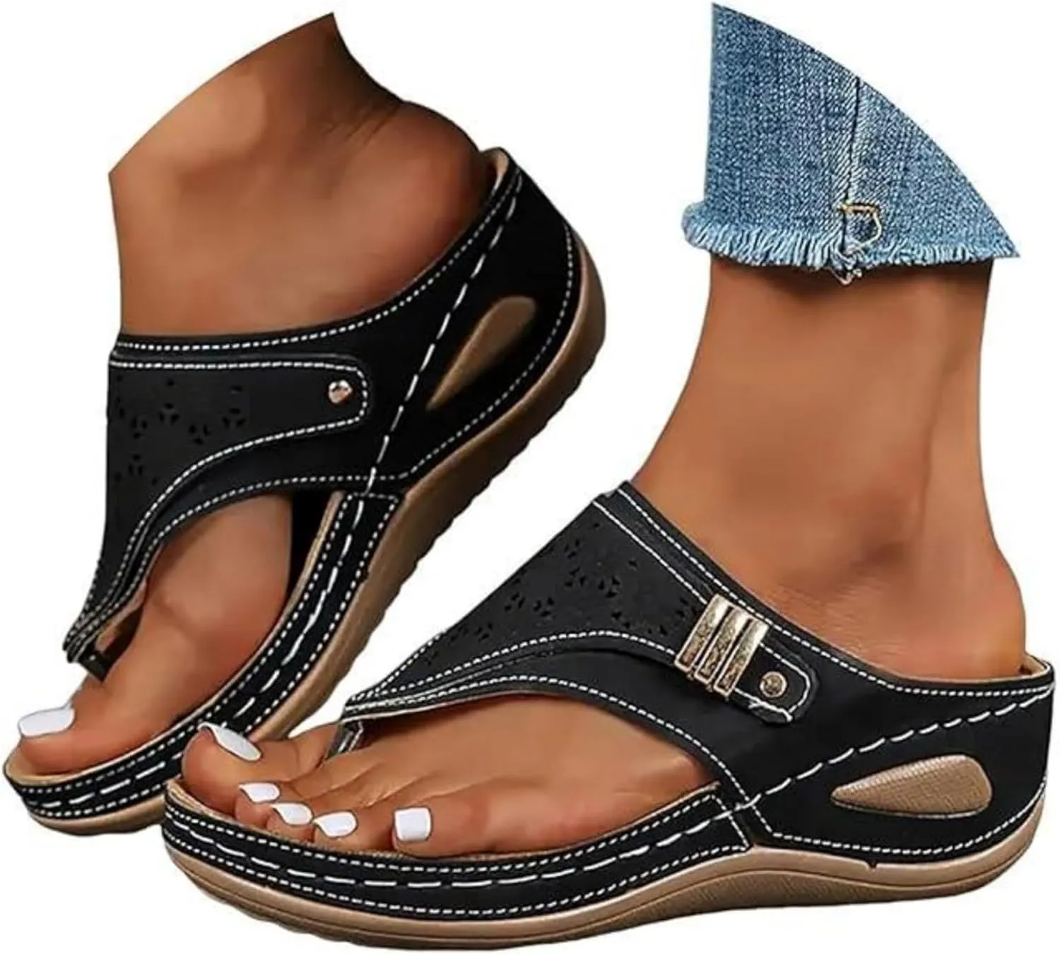 Ladmiple Womens Sandals Comfortable Dressy Arch Support Orthotic Slippers Open Toe Slides Summer Orthopedic Thong Flip Flops