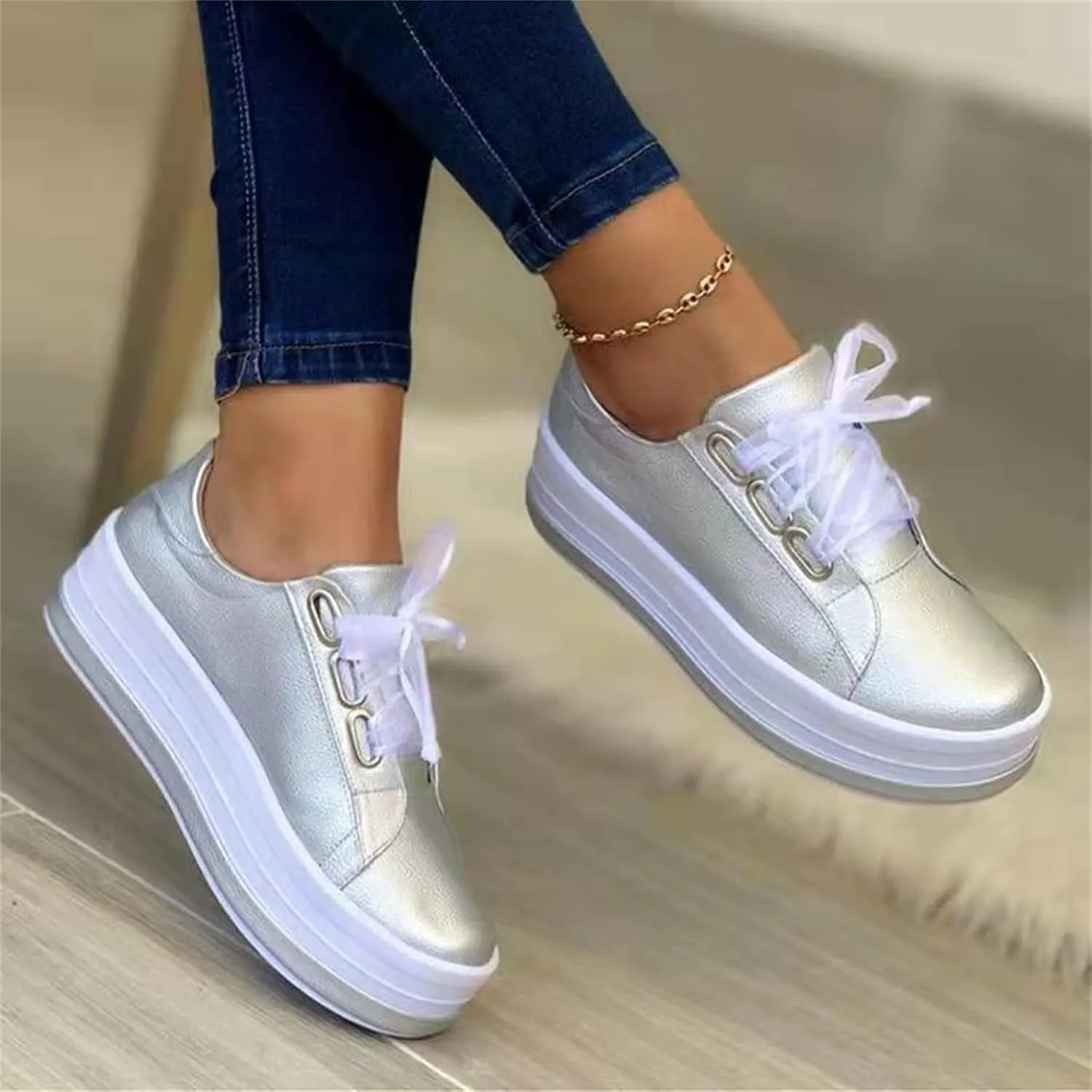Ladmiple Womens Shoes Dressy Casual Loafers Memory Foam Slip On Leather Sneakers Comfort Fashion Lace Up Walking Shoes