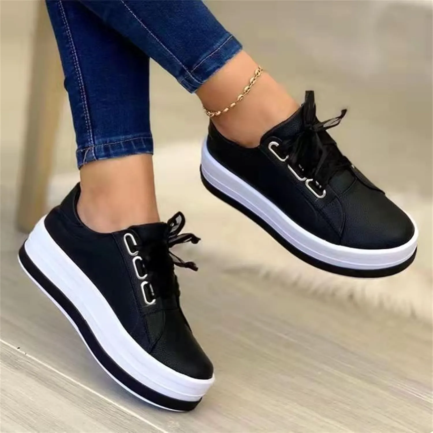 Ladmiple Womens Shoes Dressy Casual Loafers Memory Foam Slip On Leather Sneakers Comfort Fashion Lace Up Walking Shoes