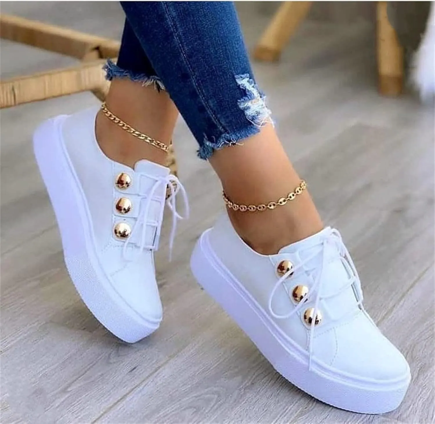 Ladmiple Womens Shoes Dressy Casual Loafers PU Leather Shoes Lace Up Comfort Fashion Slip On Walking Platform Sneakers