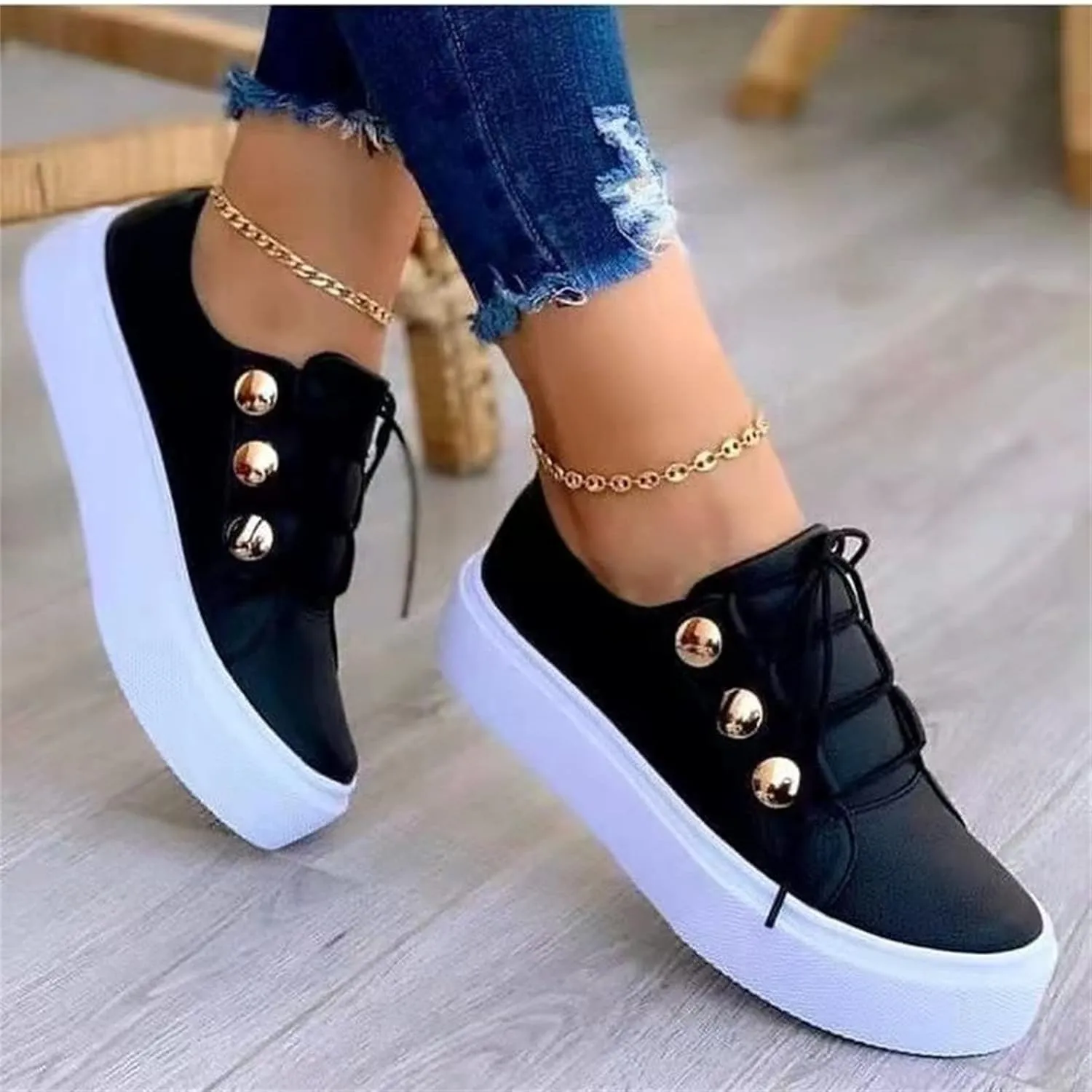 Ladmiple Womens Shoes Dressy Casual Loafers PU Leather Shoes Lace Up Comfort Fashion Slip On Walking Platform Sneakers