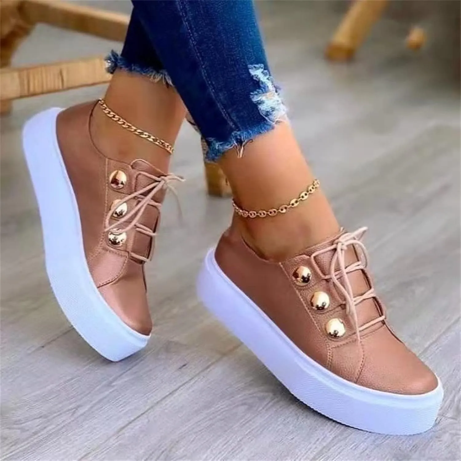 Ladmiple Womens Shoes Dressy Casual Loafers PU Leather Shoes Lace Up Comfort Fashion Slip On Walking Platform Sneakers