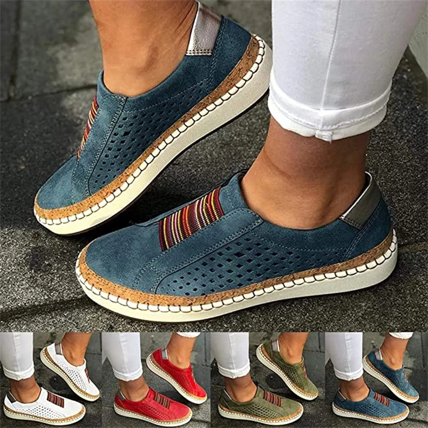 Lausiuoe Shoes For Women Sneakers Cute Low Top Canvas Walking Shoes Casual Fashion Slip On Soft Non-Slip Flat Loafers