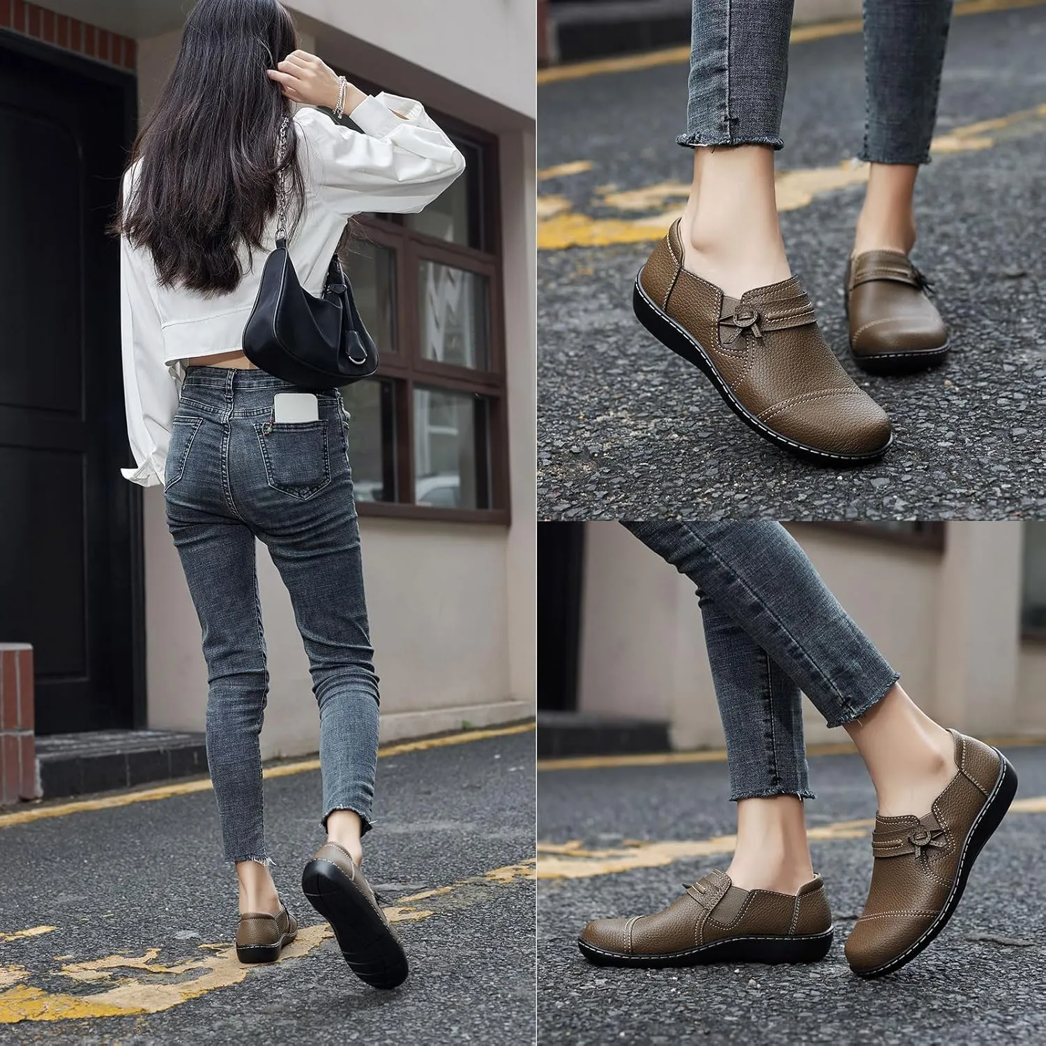 LAZYPOP Women's Classic Comfort Leather Loafers Cute Slip-Ons Casual Dress Shoes Lightweight Walking Flats Everyday Work Shoes