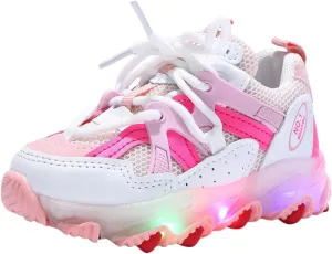 LED Light Up Sneakers Breathable Sport Casual Girls Boys Shoes Adjustable Strap Flashing for Toddler/Little Kid (Pink, 7 Toddler)