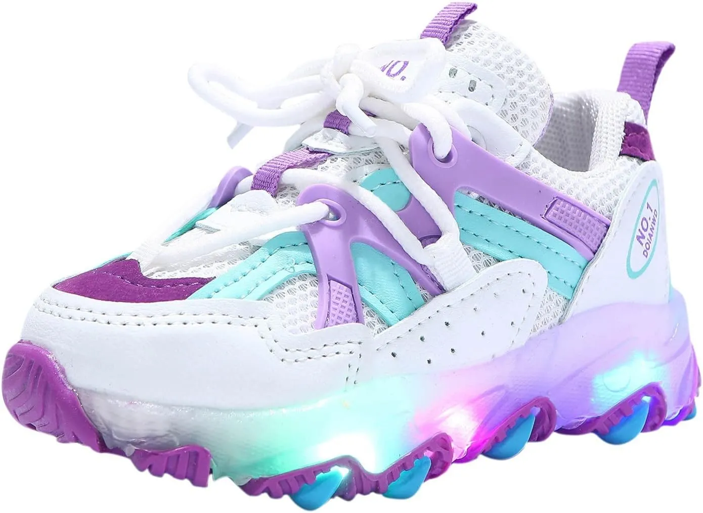 LED Light Up Sneakers Breathable Sport Casual Girls Boys Shoes Adjustable Strap Flashing for Toddler/Little Kid (Purple, 7 Toddler)