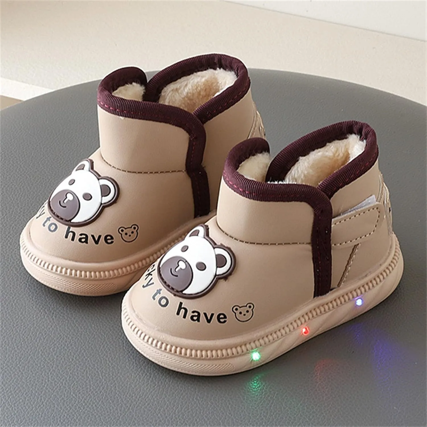 Light Up Shoes Wide Toe Box Warm Snow Boots Slip On Ankle Boots Toddler Luminous Shoes Cold Weather Comfy Boga Shoes