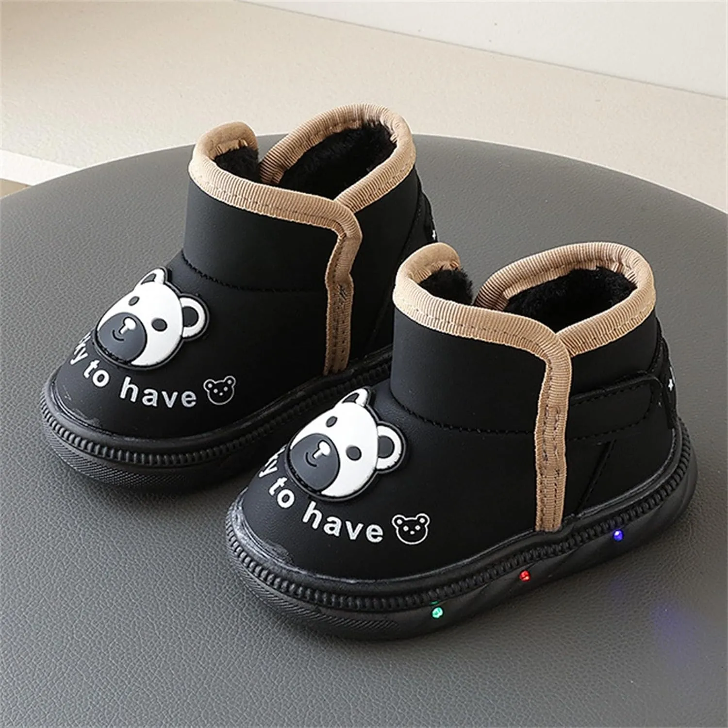 Light Up Shoes Wide Toe Box Warm Snow Boots Slip On Ankle Boots Toddler Luminous Shoes Cold Weather Comfy Boga Shoes