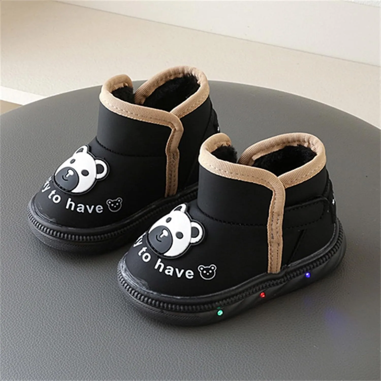 Light Up Shoes Wide Toe Box Warm Snow Boots Slip On Ankle Boots Toddler Luminous Shoes Cold Weather Comfy Boga Shoes