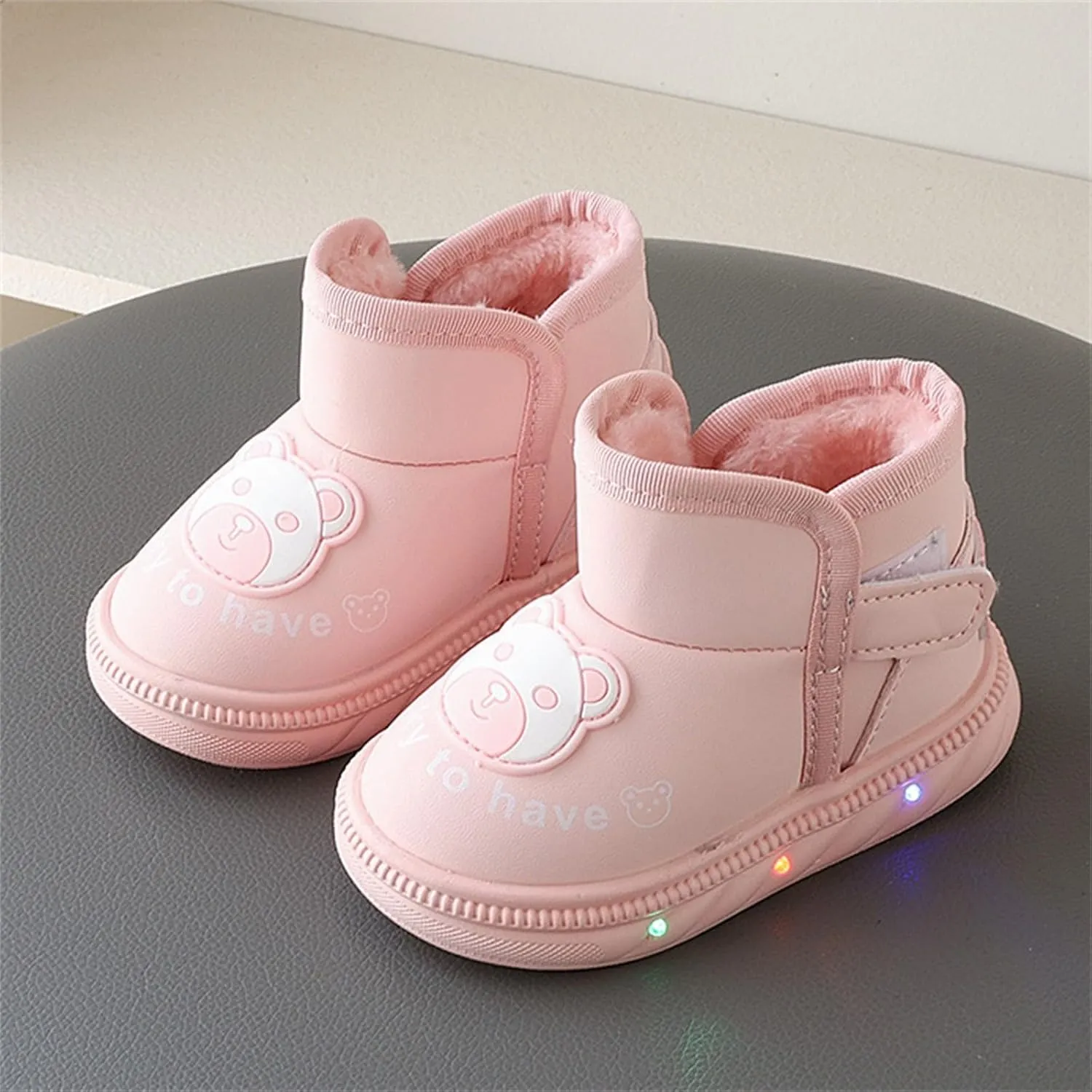 Light Up Shoes Wide Toe Box Warm Snow Boots Slip On Ankle Boots Toddler Luminous Shoes Cold Weather Comfy Boga Shoes