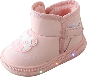 Light Up Shoes Wide Toe Box Warm Snow Boots Slip On Ankle Boots Toddler Luminous Shoes Cold Weather Comfy Boga Shoes