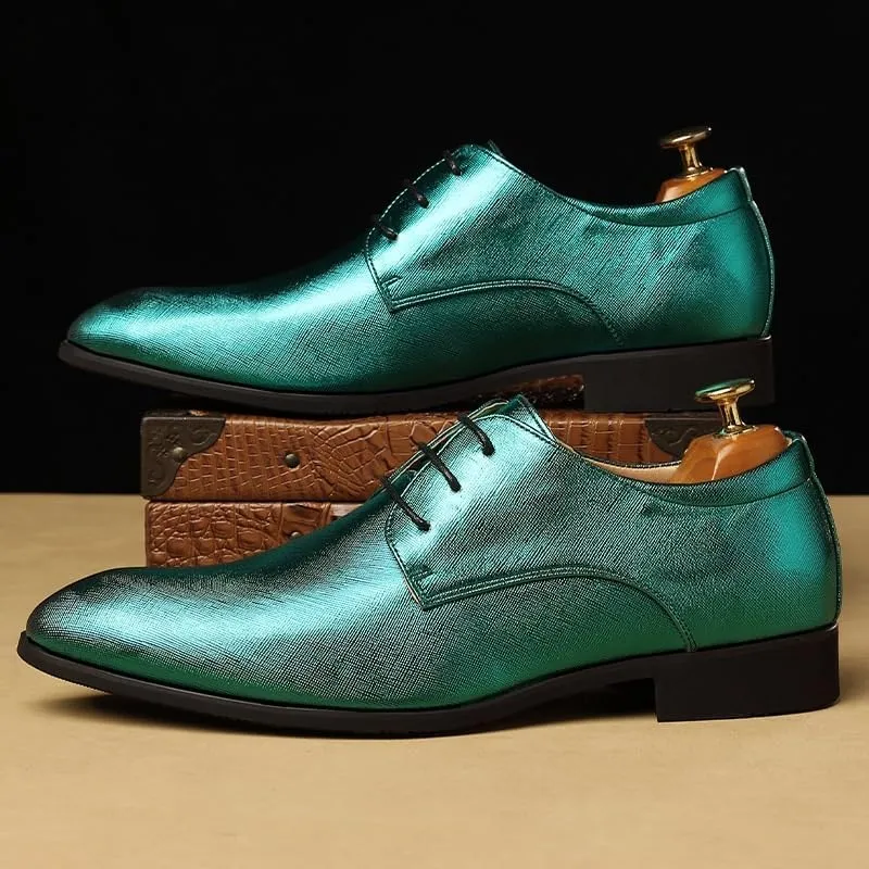 Men Casual Lace-up Pointed Toe Shoes Elegant Solid Dress Leather Shoes Classic Office Formal Oxfords
