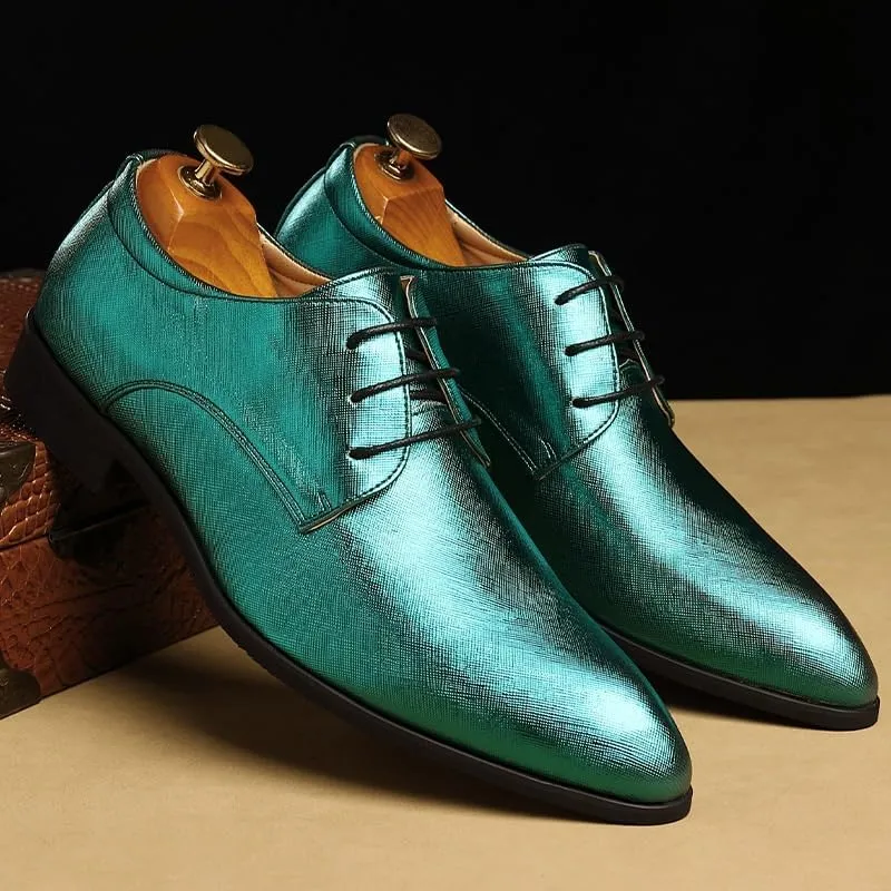 Men Casual Lace-up Pointed Toe Shoes Elegant Solid Dress Leather Shoes Classic Office Formal Oxfords