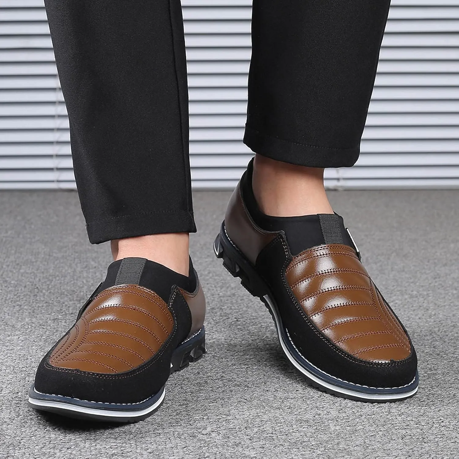 Men Dress Shoes Black Slip On Fashion Style Men's Breathable Comfortable Business Hook Loop Leisure Solid Color Leather Shoes Men's Black Business Casual Shoes