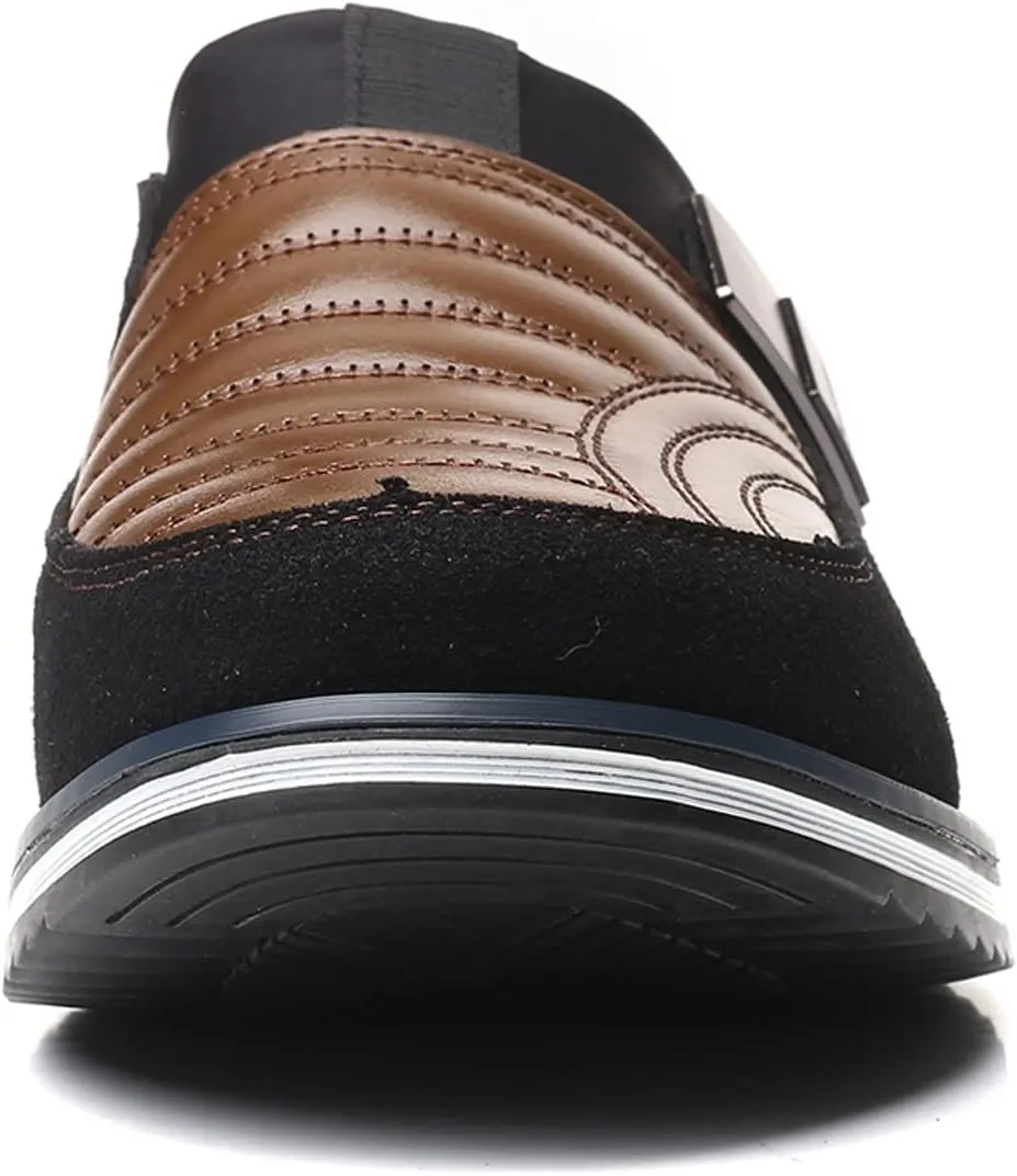 Men Dress Shoes Black Slip On Fashion Style Men's Breathable Comfortable Business Hook Loop Leisure Solid Color Leather Shoes Men's Black Business Casual Shoes