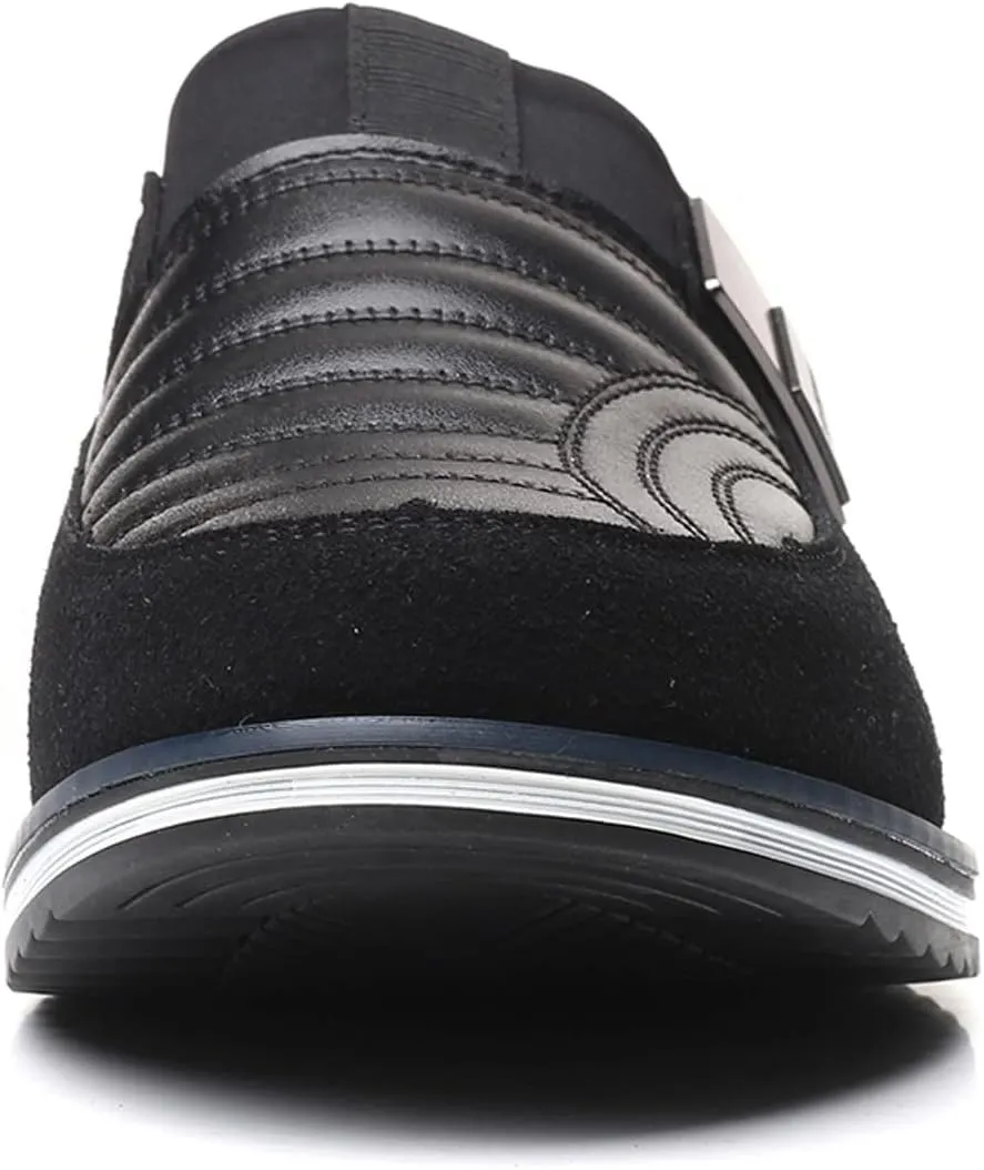 Men Dress Shoes Black Slip On Fashion Style Men's Breathable Comfortable Business Hook Loop Leisure Solid Color Leather Shoes Men's Black Business Casual Shoes