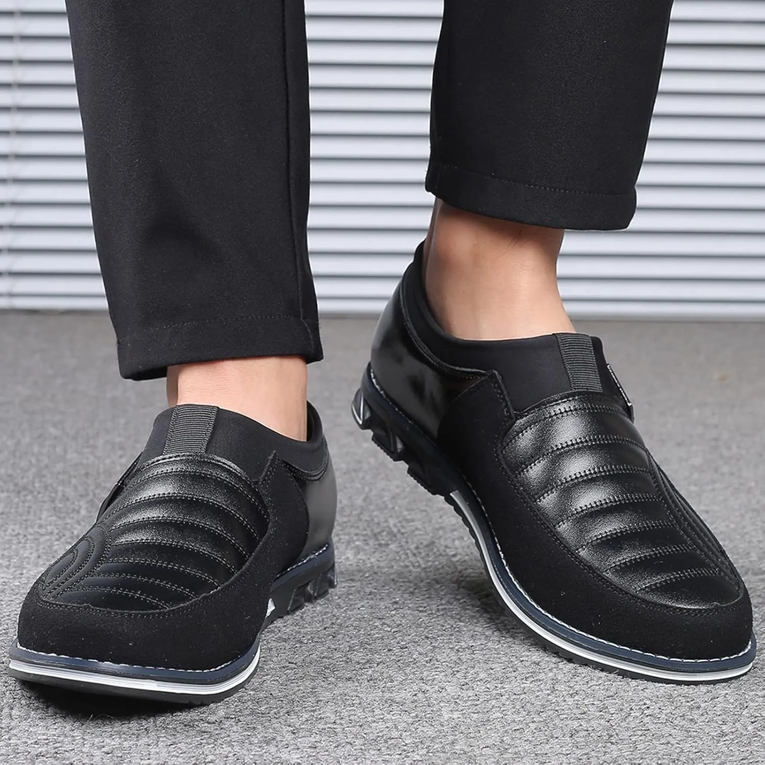 Men Dress Shoes Black Slip On Fashion Style Men's Breathable Comfortable Business Hook Loop Leisure Solid Color Leather Shoes Men's Black Business Casual Shoes