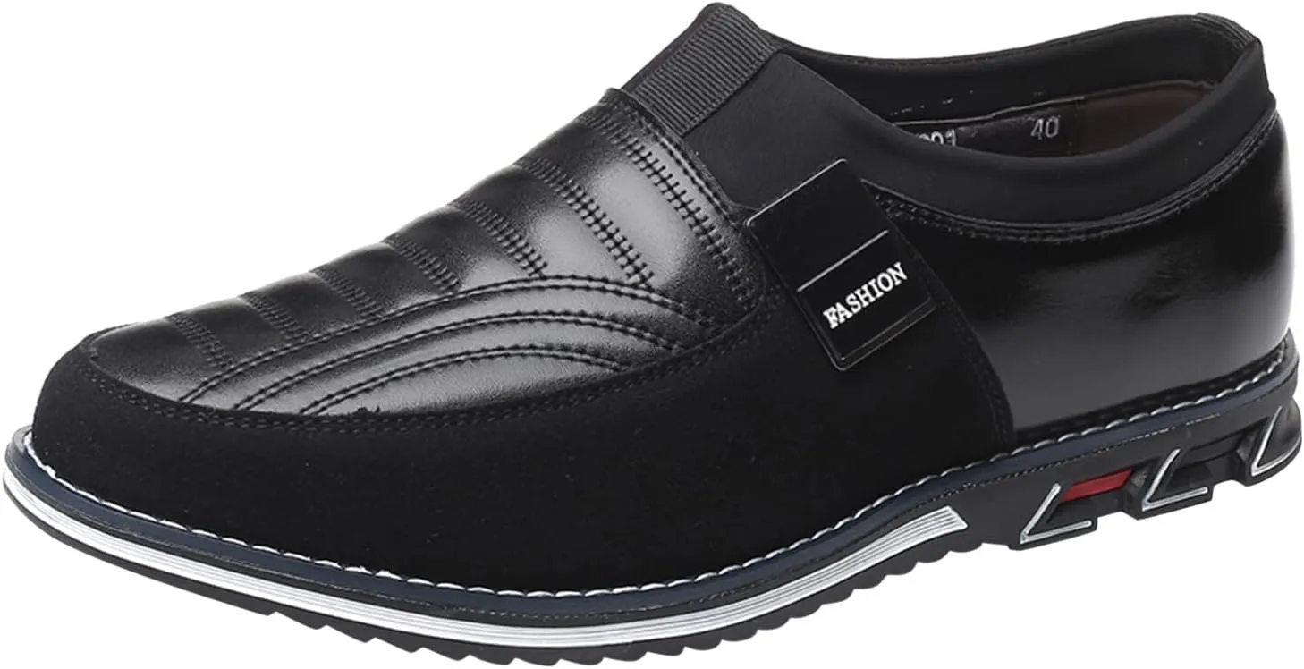 Men Dress Shoes Black Slip On Fashion Style Men's Breathable Comfortable Business Hook Loop Leisure Solid Color Leather Shoes Men's Black Business Casual Shoes