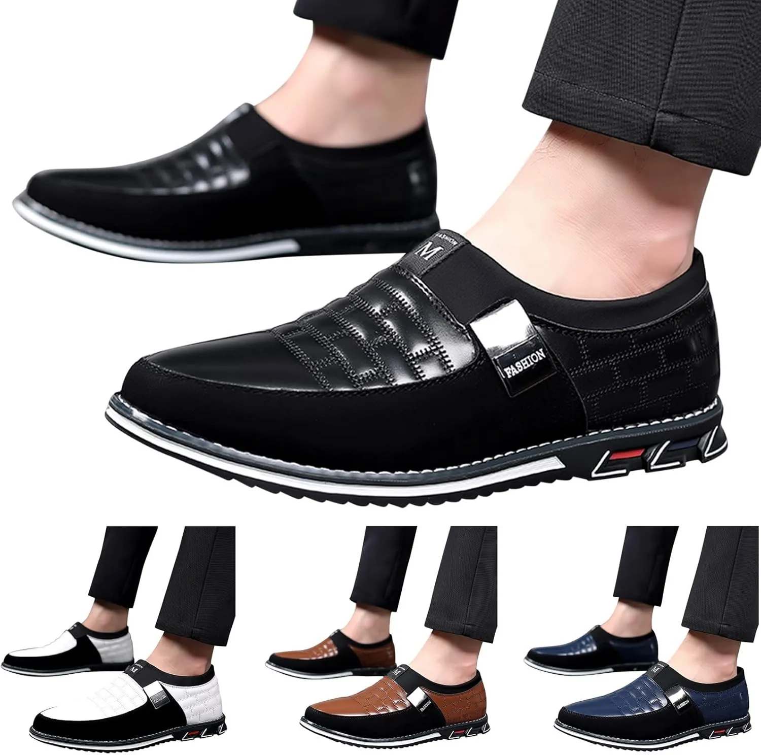 Men Dress Shoes Wide Toe Fashion Style Men's Breathable Comfortable Business Slip On Work Leisure Solid Color Leather Shoes Men's Business Casual Shoes Wingtip