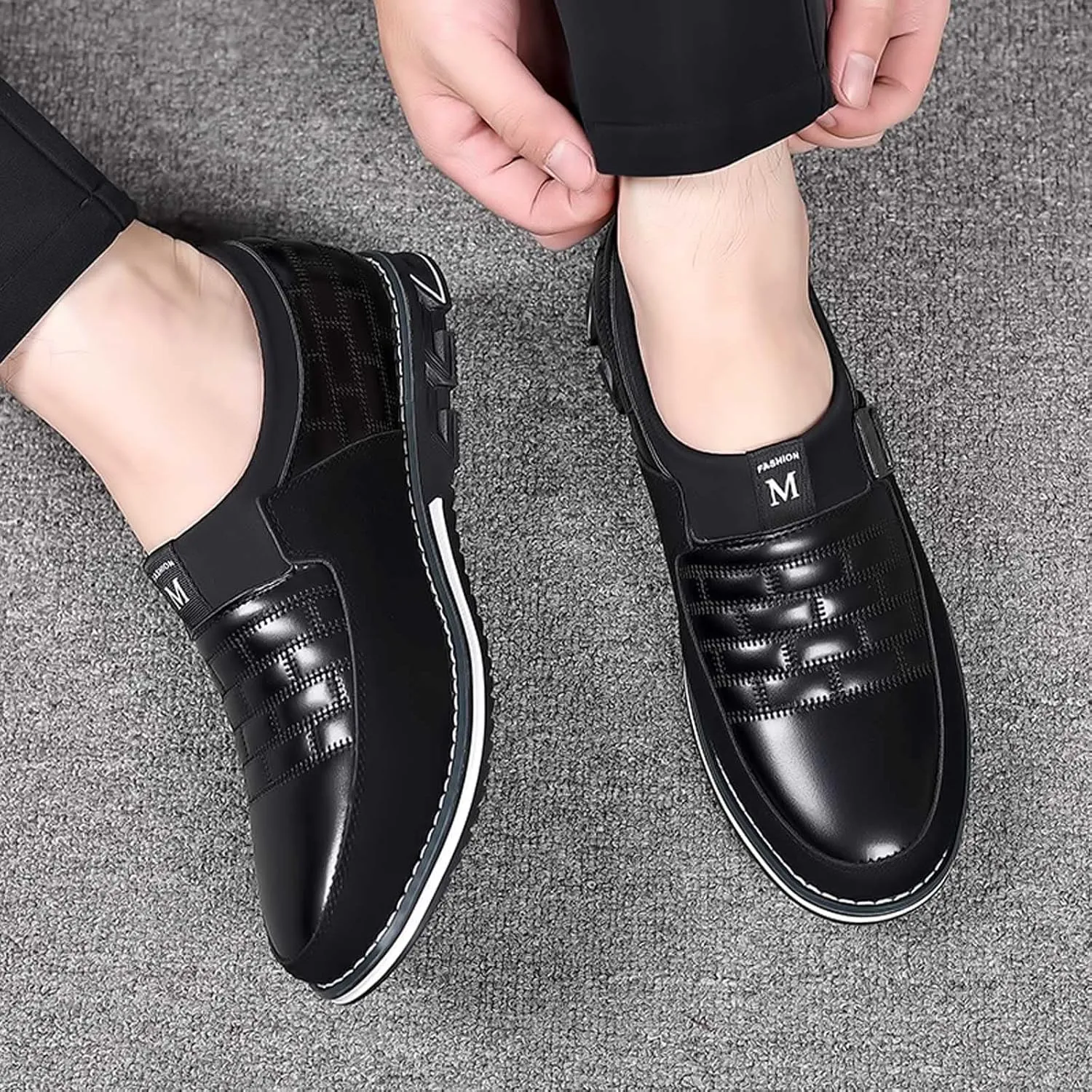 Men Dress Shoes Wide Toe Fashion Style Men's Breathable Comfortable Business Slip On Work Leisure Solid Color Leather Shoes Men's Business Casual Shoes Wingtip