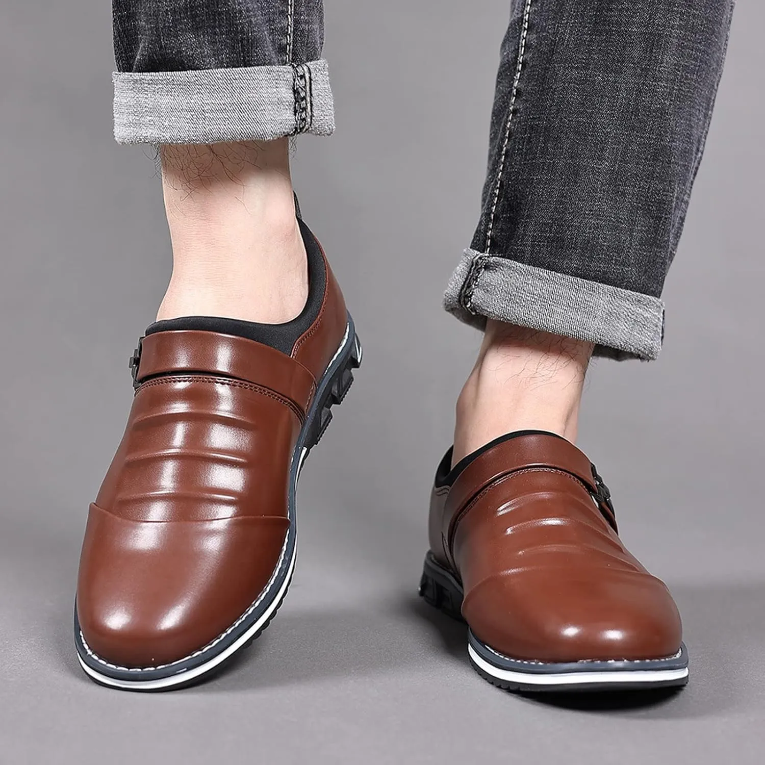 Men Loafers Shoes Dress Slip On Fashion Style Men's Breathable Comfortable Business Lace Up Leisure Solid Color Leather Shoes Men's Leather Business Oxford Shoes for Men