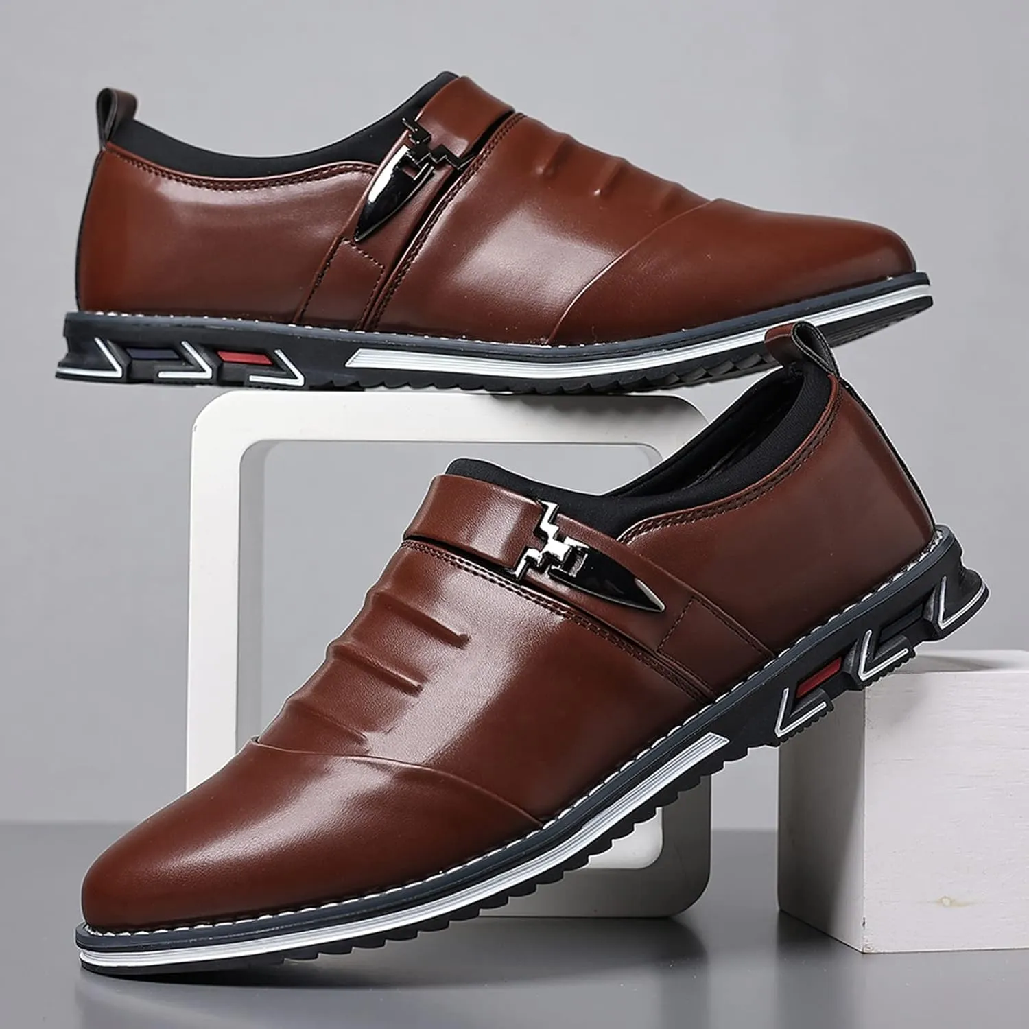 Men Loafers Shoes Dress Slip On Fashion Style Men's Breathable Comfortable Business Lace Up Leisure Solid Color Leather Shoes Men's Leather Business Oxford Shoes for Men