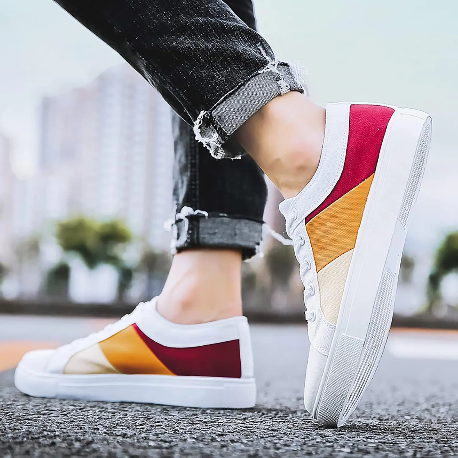 Men Low Top Color Matching Canvas Walking Shoes Lace Up Fashion Casual Tie Shoes for Men
