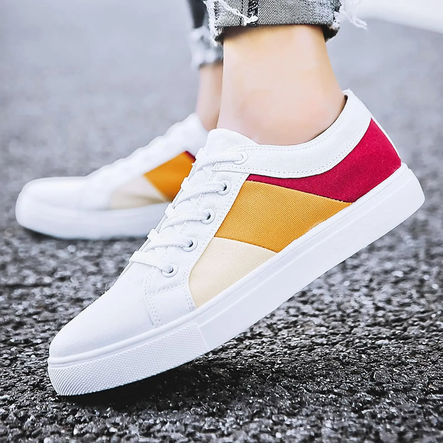 Men Low Top Color Matching Canvas Walking Shoes Lace Up Fashion Casual Tie Shoes for Men